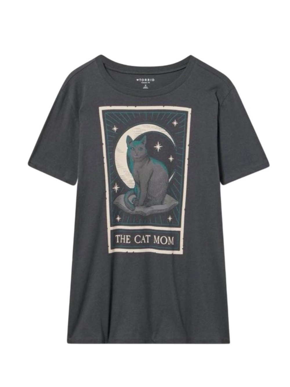 torrid Graphic Cat Mom Tee Grey with Teal Accents